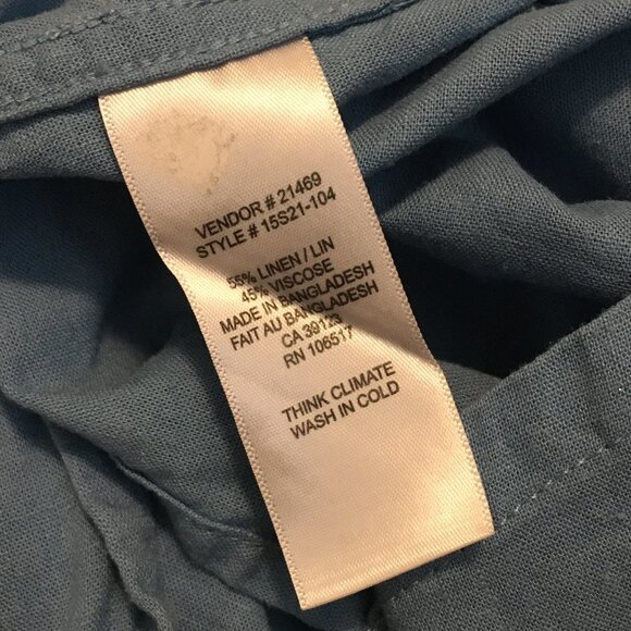 Northern Reflections Blue Linen Blend Sailor Collar Button Down Dress Sh… - Picture 11 of 16